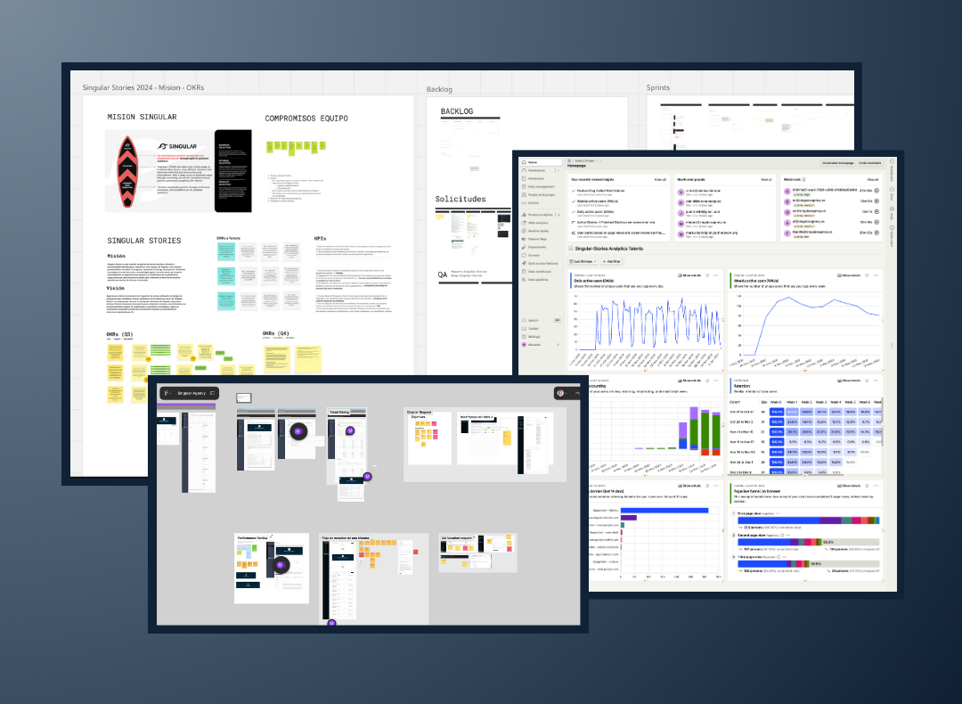 OKRs, backlog, metricas, diseño de pantallas